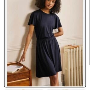 Boden Navy Short-Sleeve Elastic-Waist Mini Dress